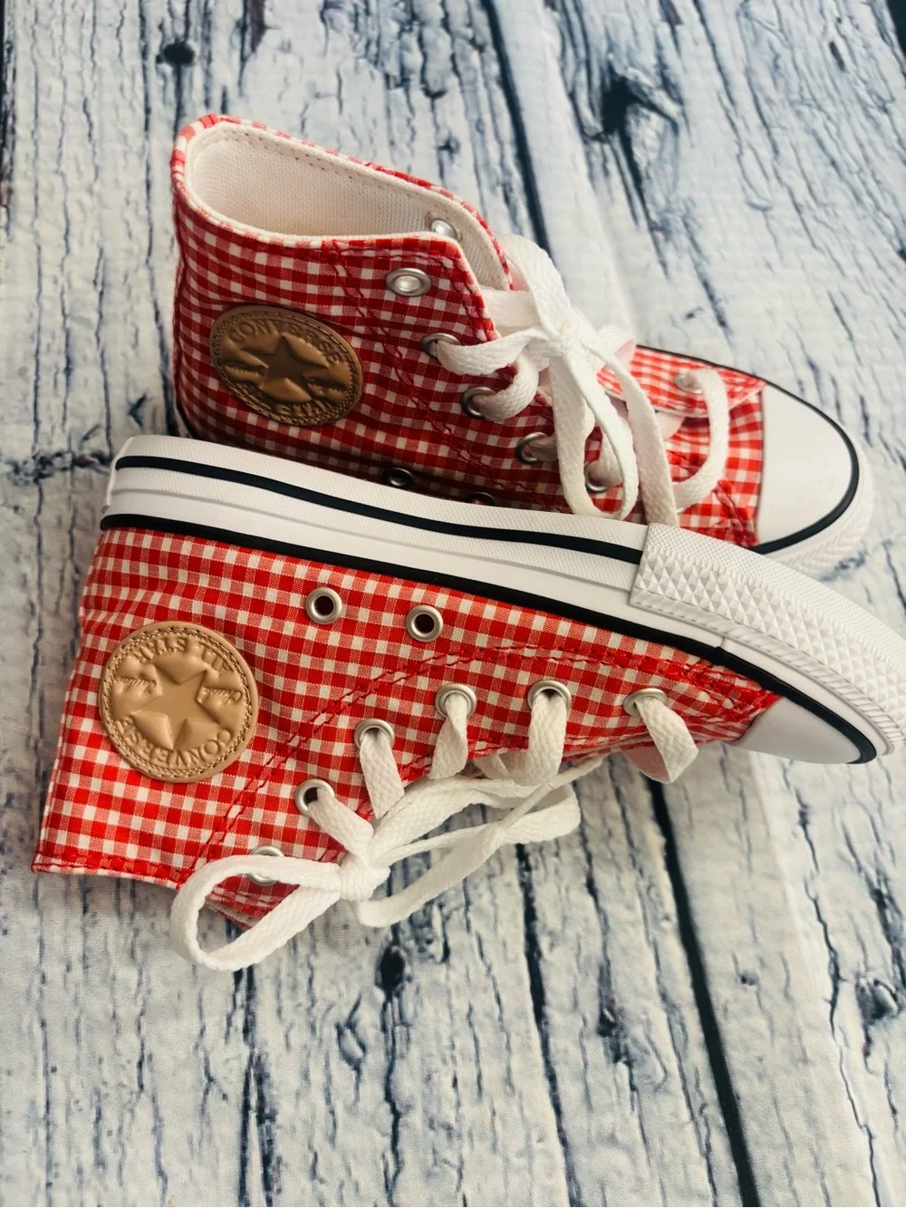 Converse orange and White Gingham High-Top Sneakers